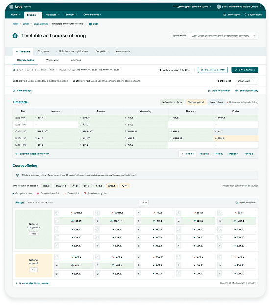 Timetable and course offering view