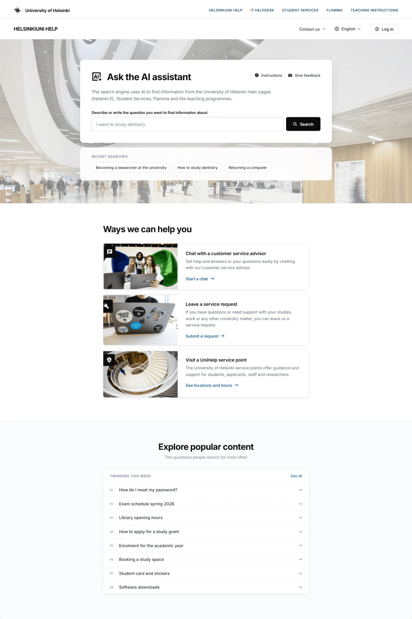 AI assistant homepage